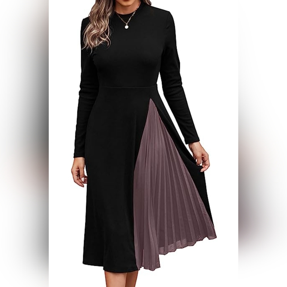 Cute Black/ Dusty Rose ALine Ruffle Dress
